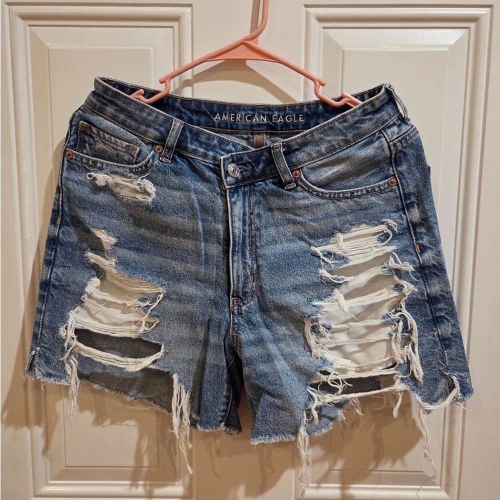 American Eagle Outfitters Ripped Light Blue Jean Shorts